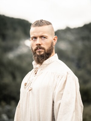 Typical medieval stand-up collar lace-up shirt "Friedrich" Natural 4XL