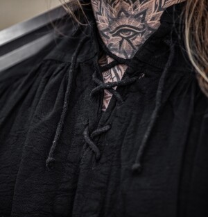 Typical medieval stand-up collar lace-up shirt "Friedrich" Black 4XL