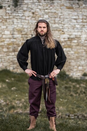 Typical medieval stand-up collar lace-up shirt "Friedrich" Black 4XL