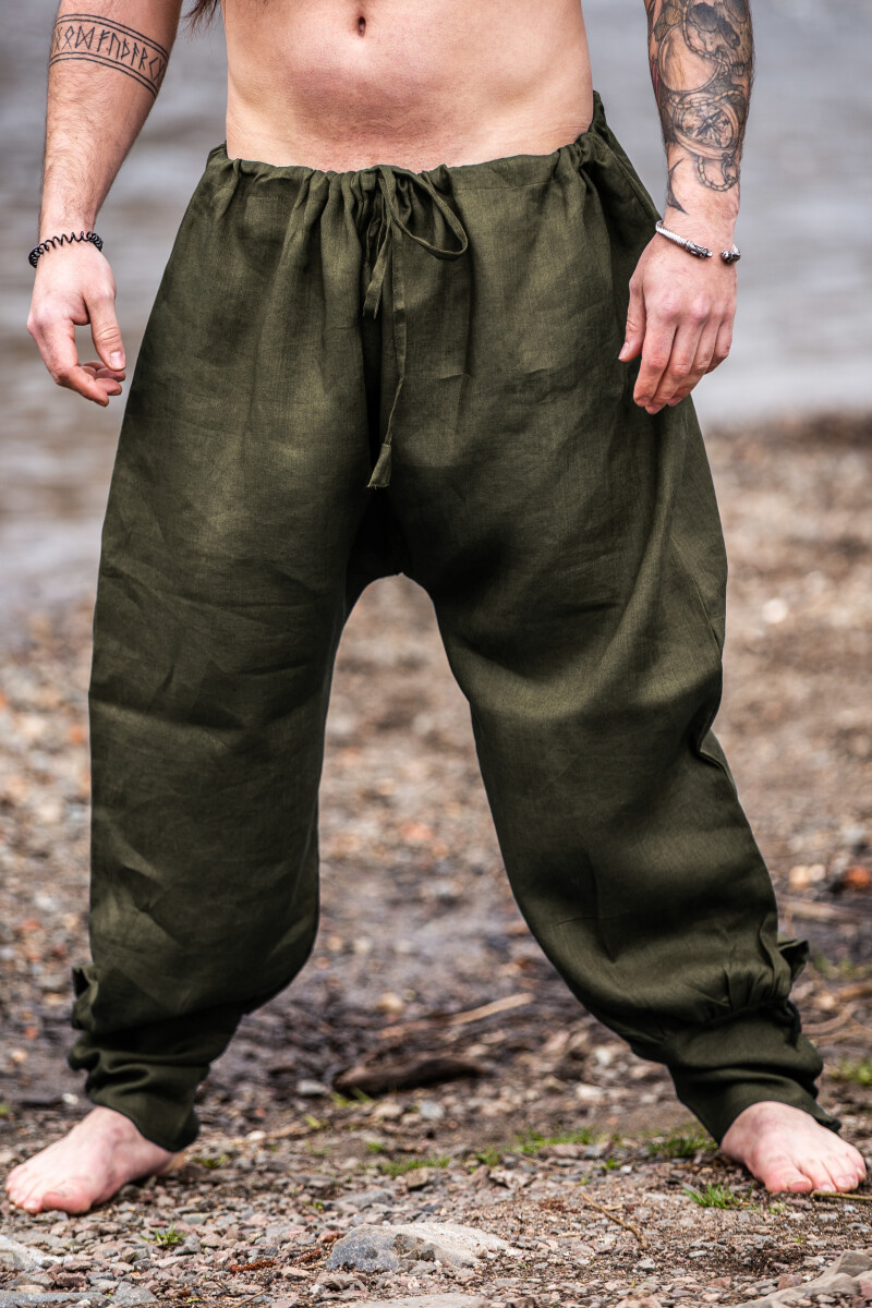 Wikinger Rushose Leinen "Wodan" Olive S