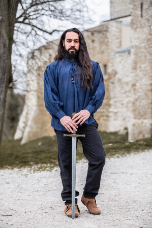 Medieval shirt in coarse cotton "Leopold" Blue S