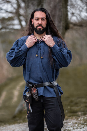 Camicia medievale in cotone grezzo "Leopold" Blu L