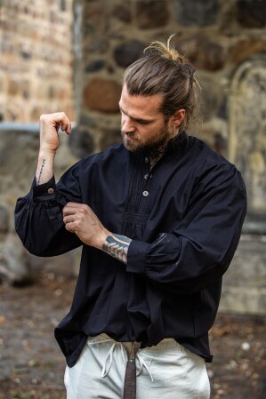 Pinafore shirt with wooden buttons "Oswald" black XXXL