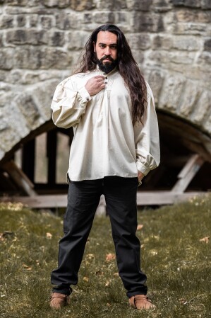 Chemise à pinaforme avec boutons en bois "Oswald" Ècru M