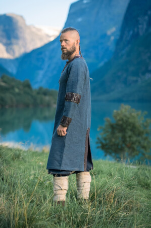 Herren Wikinger Tunika "Leif" mit Lederapplikationen Blau S