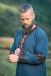 Herren Wikinger Tunika "Leif" mit Lederapplikationen Blau S