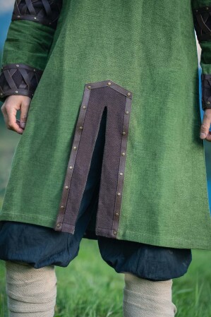 Tunique Viking Homme "Leif" avec Applications en Cuir Vert 2XL