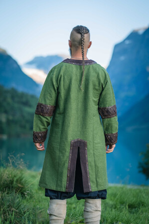 Tunique Viking Homme "Leif" avec Applications en Cuir Vert 2XL