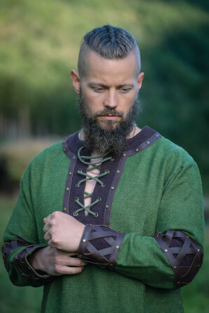 Tunique Viking Homme "Leif" avec Applications en Cuir Vert M