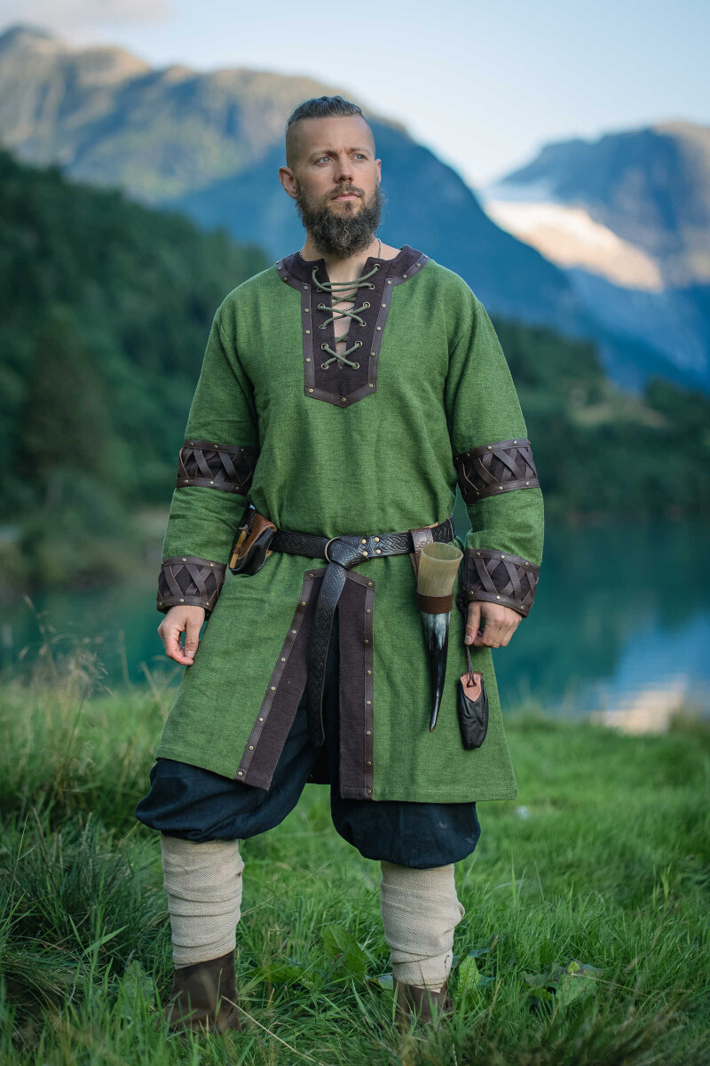 Herren Wikinger Tunika "Leif" mit Lederapplikation