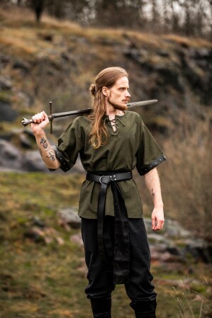 Mens Shirt "Hagen" with Leather Applications Green 3XL