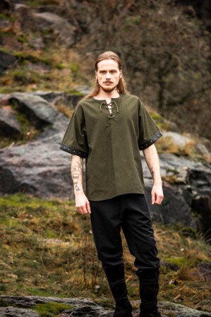 Camicia Uomo "Hagen" con Applicazioni in Pelle Verde L