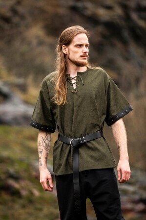Chemise Homme "Hagen" avec Applications en Cuir Vert XL