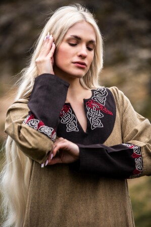 Damen Wikinger Kleid "Idun" mit Stickerei Sand S