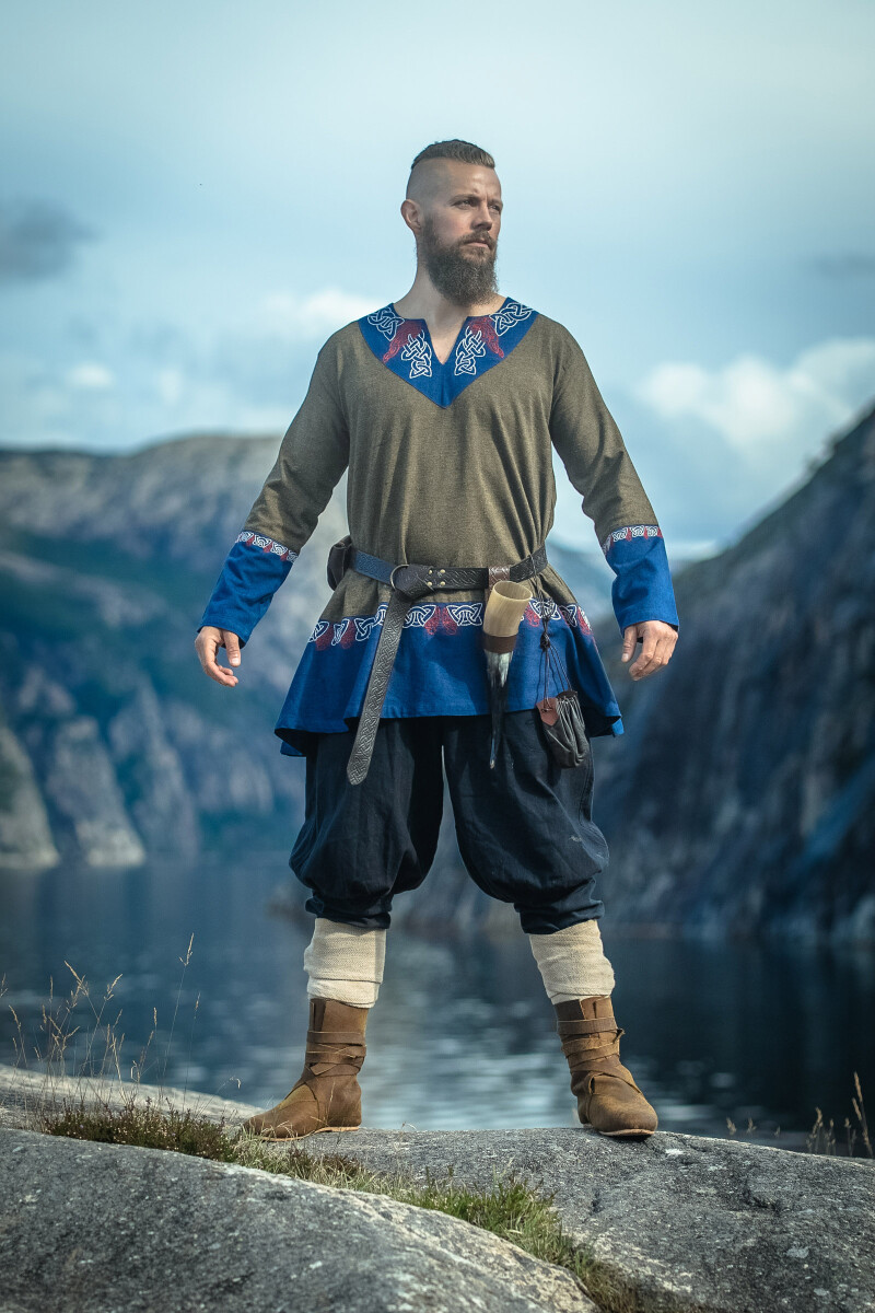 Wikinger Tunika Freydis Olive/Blau Unisex S/M