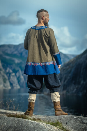 Wikinger Tunika Freydis Olive/Blau Unisex S/M