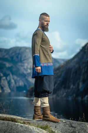 Wikinger Tunika Freydis Olive/Blau Unisex S/M