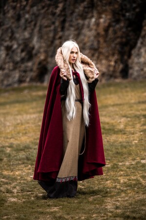 Wikinger Umhang "Janne" mit Kunstfell Rot