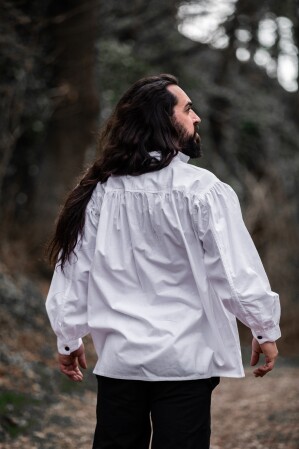 Típica Camisa medieval de cuello alto con cordones "Friedrich" Blanco S