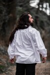 Típica Camisa medieval de cuello alto con cordones "Friedrich" Blanco S