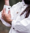 Típica Camisa medieval de cuello alto con cordones "Friedrich" Blanco S