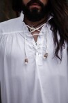 Típica Camisa medieval de cuello alto con cordones "Friedrich" Blanco S