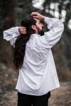 Típica Camisa medieval de cuello alto con cordones "Friedrich" Blanco S