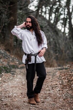 Typical medieval stand-up collar lace-up shirt "Friedrich" White XXXL