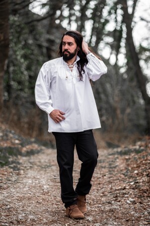 Typical medieval stand-up collar lace-up shirt "Friedrich" White XXXL