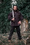 Tipica camicia medioevale con collo alto e colletto allacciato "Friedrich" Marrone L