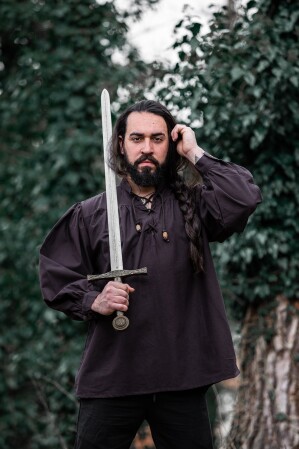 Typisches Mittelalter Stehkragen-Schnürhemd "Friedrich" Braun XXXL