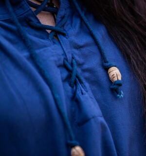 Típica Camisa medieval de cuello alto con cordones "Friedrich" Azul S