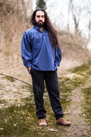 Typisches Mittelalter Stehkragen-Schnürhemd "Friedrich" Blau XL
