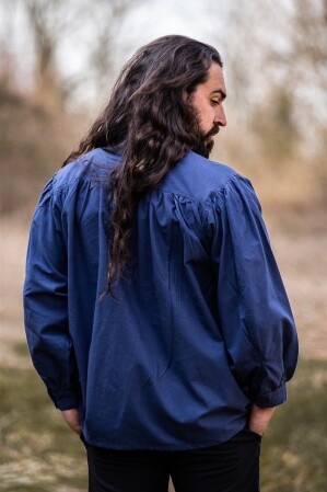 Typical medieval stand-up collar lace-up shirt "Friedrich" Blue XXL