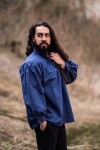 Typical medieval stand-up collar lace-up shirt "Friedrich" Blue XXL