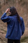 Tipica camicia medievale allacciata con collo alto "Friedrich" Blu XXXL