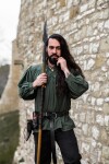 Tipica camicia medioevale con collo alto e colletto allacciato "Friedrich" Verde L