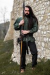Tipica camicia medioevale con collo alto e colletto allacciato "Friedrich" Verde L