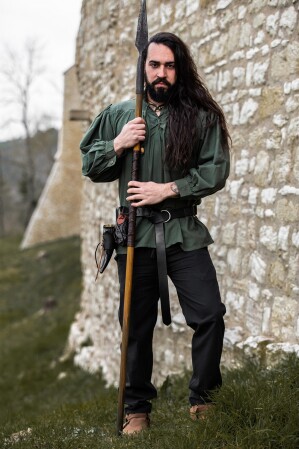 Tipica camicia medievale allacciata con collo alto "Friedrich" Verde XXL