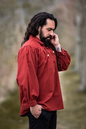 Typical medieval stand-up collar lace-up shirt "Friedrich" Red S