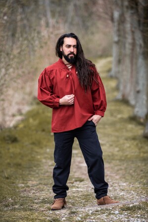 Típica Camisa medieval de cuello alto con cordones "Friedrich" Rojo M