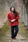 Typical medieval stand-up collar lace-up shirt "Friedrich" Red XXL
