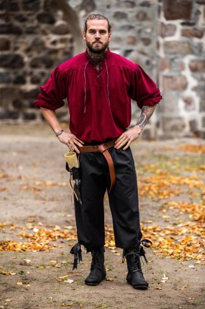 Chemise à lacets à col montant typique du Moyen-Âge "Friedrich" Wine Red M
