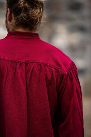 Chemise à lacets à col montant typique du Moyen-Âge "Friedrich" Wine Red M