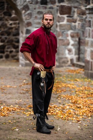 Chemise à lacets à col montant typique du Moyen-Âge "Friedrich" Wine Red M