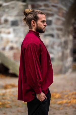 Typical medieval stand-up collar lace-up shirt "Friedrich" Wine Red XXL