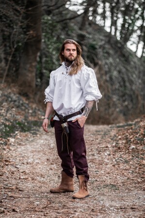Camicia medievale allacciata con occhielli "Adrian" Bianco L