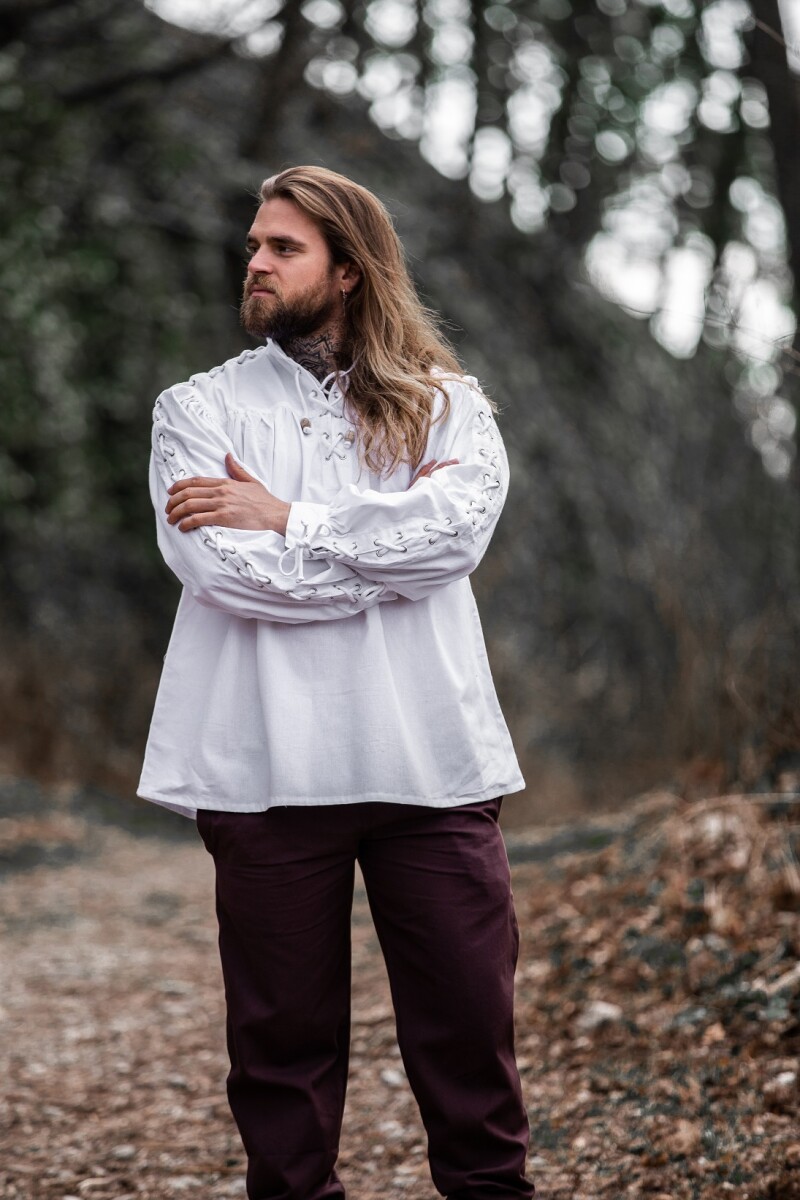 Camisa medieval de encaje con ojales "Adrian" Blan