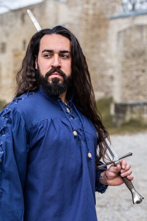 Camisa medieval con cordones y ojales "Adrian" Azul S