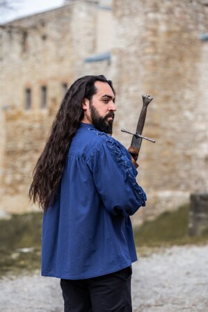 Camisa medieval con cordones y ojales "Adrian" Azul S